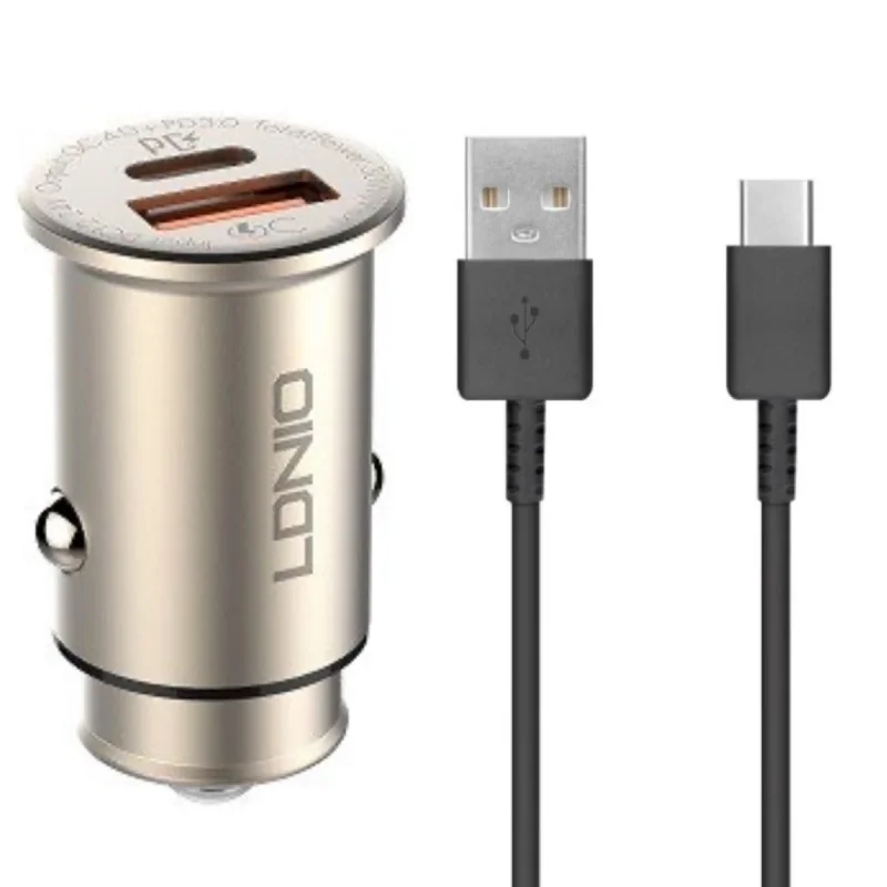 شارژر فندکی 30 وات الدینیو مدل C506Q به همراه کابل تبدیل USB-C