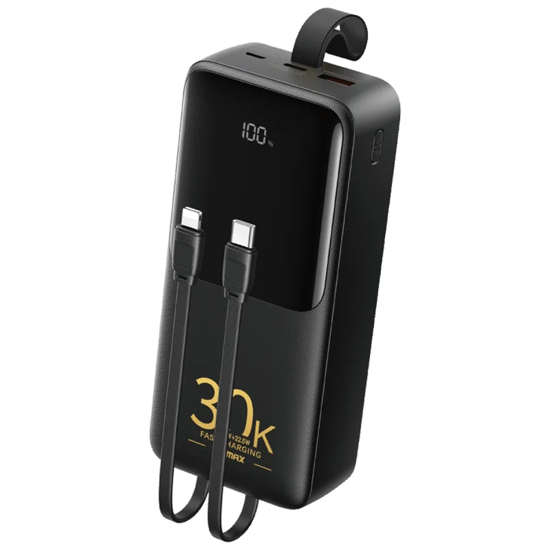 پاوربانک 22.5 وات ریمکس مدل RPP-440 ظرفیت 30000 میلی آمپر ساعت به همراه کابل USB-C و لایتنینگ