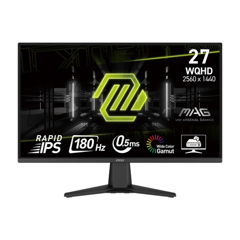 مانیتور گیمینگ 27 اینچ ام اس آی مدل MAG 275QF، رزولوشن WQHD، پنل Rapid IPS، نرخ بروزرسانی 180 هرتز، با نسبت تصویر 16:9، دارای پورت HDMI و DisplayPort و خروجی هدفون