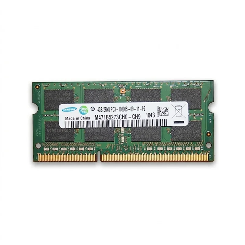 رم لپ‌تاپ DDR3 تک کاناله 4 گیگابایت سامسونگ مدل M471B5273CH0-CH9 فرکانس 1333 مگاهرتز، تایمینگ CL9، ولتاژ کاری 1.5 و 1.35 ولت، نوع SO-DIMM با 204 پین