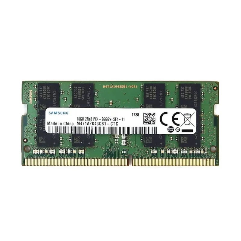 رم لپ‌تاپ 16 گیگابایت DDR4 سامسونگ مدل PC4-2666V با تایمینگ 2666 مگاهرتز و ماژول SO-DIMM تک کاناله