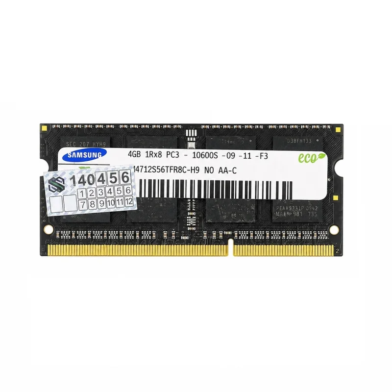 رم لپ‌تاپ سامسونگ 4GB PC3 10600، DDR3، 1333 مگاهرتز، SO-DIMM، CL09، 8 ماژول 512 مگابایتی
