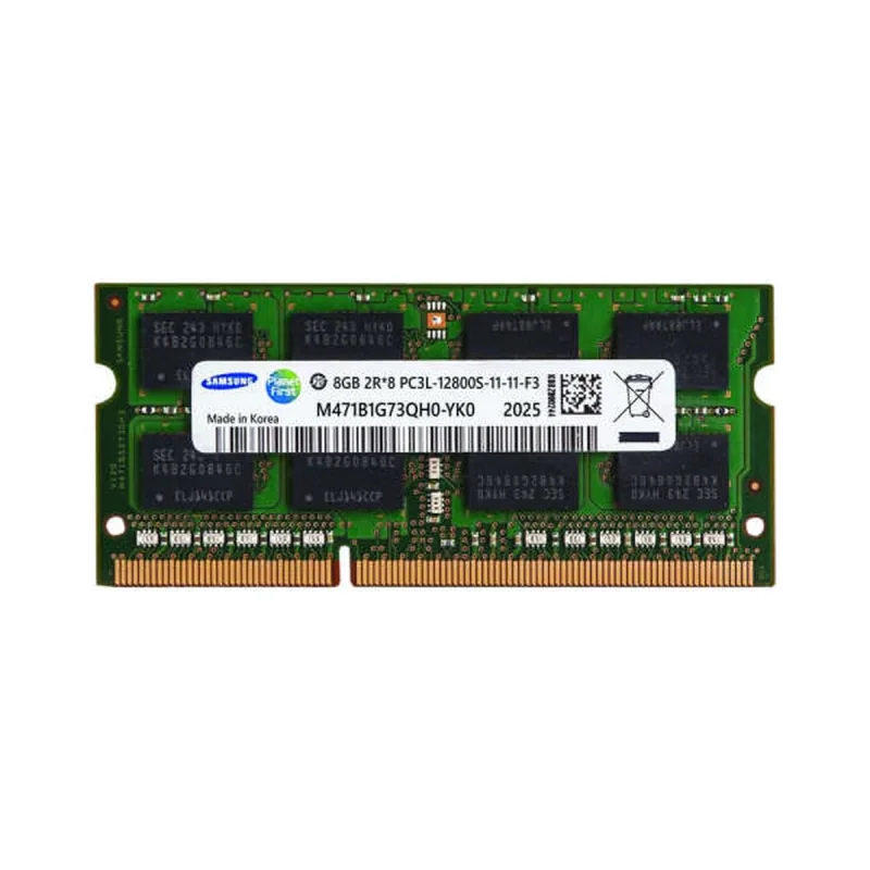 رم لپ‌تاپ سامسونگ DDR3 SO-DIMM 8 گیگابایت مدل PC3L فرکانس 1600 مگاهرتز تایمینگ CL11 ولتاژ 1.35 ولت 204 پین
