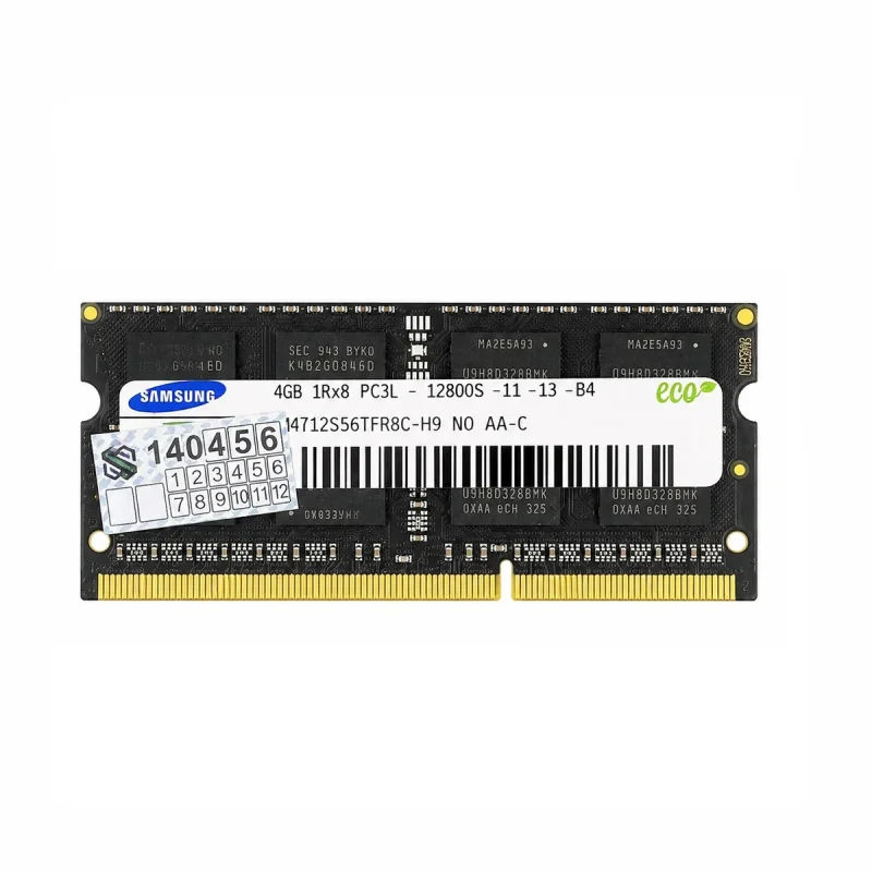 رم لپ‌تاپ سامسونگ مدل 4GB PC3L 12800، ظرفیت 4 گیگابایت، DDR3L، فرکانس 1600 مگاهرتز، SO-DIMM، CL11، 8 ماژول 512 مگابایتی