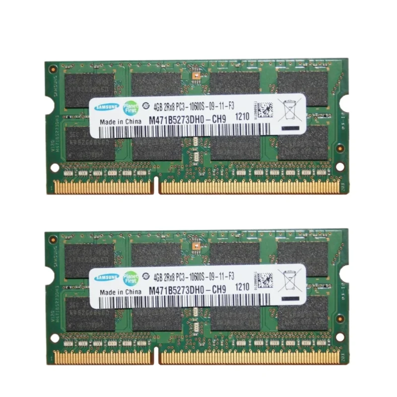 رم لپ‌تاپ سامسونگ DDR3 دو کاناله 4 گیگابایت 1333 مگاهرتز مدل 10600s بسته 2 عددی SO-DIMM