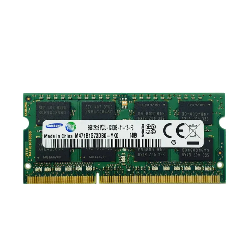 رم لپ‌تاپ سامسونگ DDR3L مدل 12800S ظرفیت 8 گیگابایت SO-DIMM تک ماژول با فرکانس 1600 مگاهرتز و پیکربندی دو کاناله