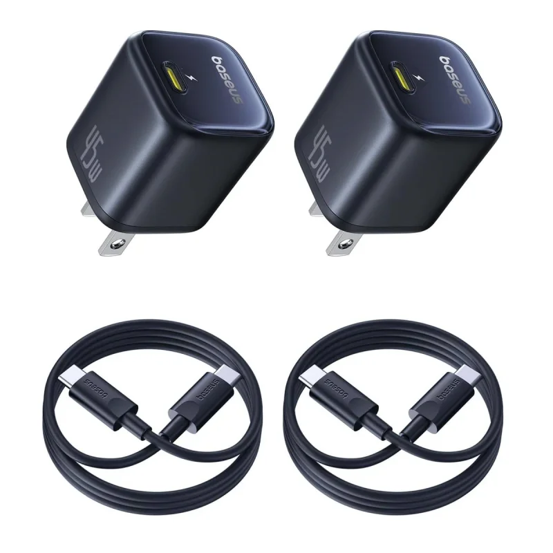 شارژر دیواری 45 وات بیسوس مدل PicoGo GaN6 به همراه کابل USB-C بسته دو عددی
