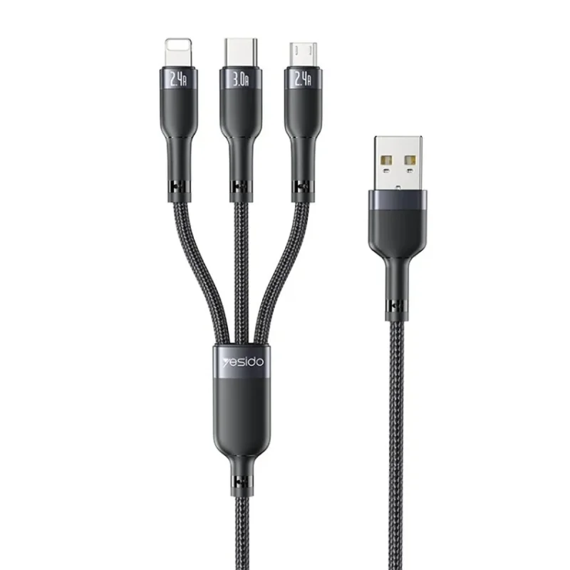 کابل تبدیل USB به USB-C/microUSB/لایتنینگ یسیدو مدل CA91 طول 1.2 متر