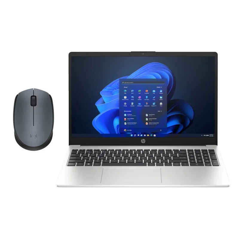 لپ‌تاپ اچ‌ پی مدل G10 255 با پردازنده Athlon Silver 7120U، رم DDR4 8GB با فرکانس 3200MHz، حافظه SSD با ظرفیت 512GB، نمایشگر 15.6 اینچ TN با وضوح Full HD به همراه ماوس بی‌ سیم لاجیتک مدل M170