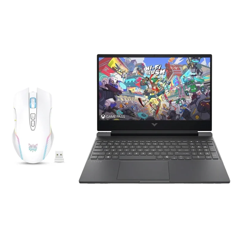 لپ تاپ 15.6 اینچی اچ‌پی مدل Victus 15 fa2013dx-i5 13420H-RTX3050 6GB-8GB DDR4 3200MHz-512GB SSD-W به همراه ماوس بی سیم مخصوص بازی اونیکوما مدل CW905