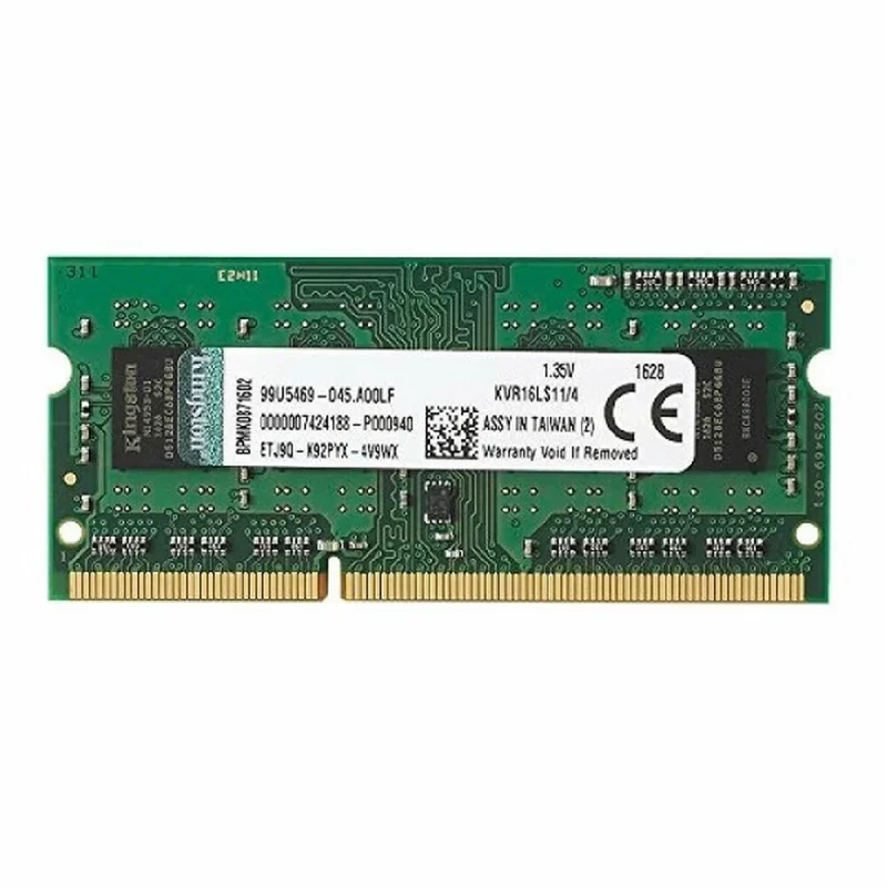 رم لپ‌تاپ DDR3L کینگستون مدل KVR16LS11/GREEN ظرفیت 4 گیگابایت تک کاناله فرکانس 1600 مگاهرتز تایمینگ CL11 ولتاژ 1.35 ولت نوع ماژول SO-DIMM