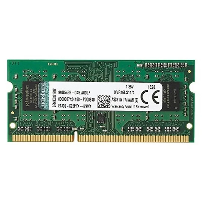 رم لپ‌تاپ کینگستون DDR3L تک کاناله 4 گیگابایت مدل KCPC3L فرکانس 1600 مگاهرتز تایمینگ CL11 ولتاژ 1.35 ولت نوع ماژول SO-DIMM