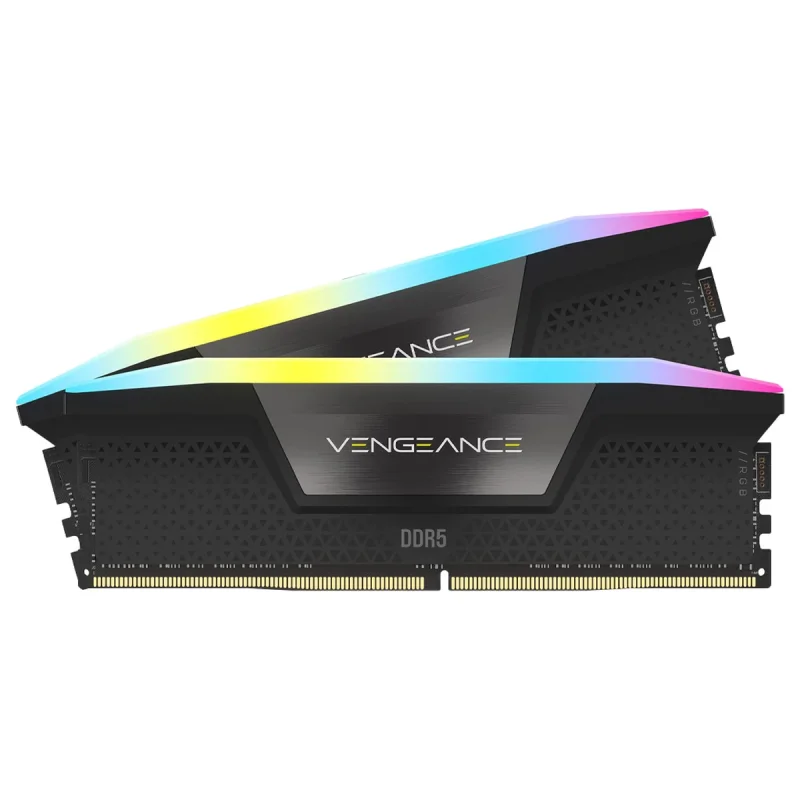 رم دسکتاپ DDR5 دو کاناله Corsair مدل VENGEANCE RGB ظرفیت 32GB فرکانس 6400MHz تایمینگ CL40 هیت‌سینک آلومینیومی و نورپردازی ARGB پشتیبانی از XMP 3.0