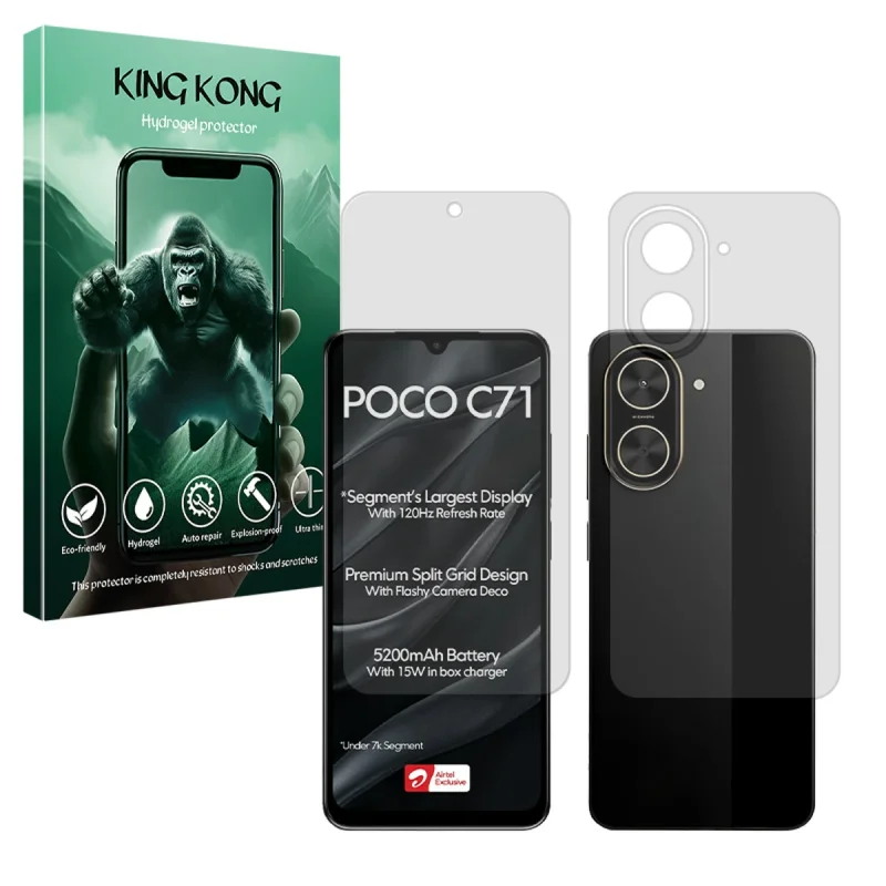 محافظ صفحه نمایش شفاف کینگ کونگ مدل Tough مناسب برای گوشی موبایل شیائومی Poco C71 به همراه محافظ پشت گوشی