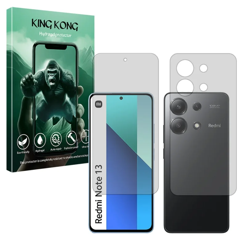 محافظ صفحه نمایش شفاف کینگ کونگ مدل Tough مناسب برای گوشی موبایل شیائومی Redmi Note 13 4G به همراه محافظ پشت گوشی