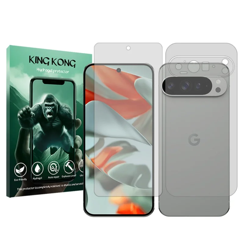 محافظ صفحه نمایش شفاف کینگ کونگ مدل Tough مناسب برای گوشی موبایل گوگل Pixel 9 Pro XL  به همراه محافظ پشت گوشی
