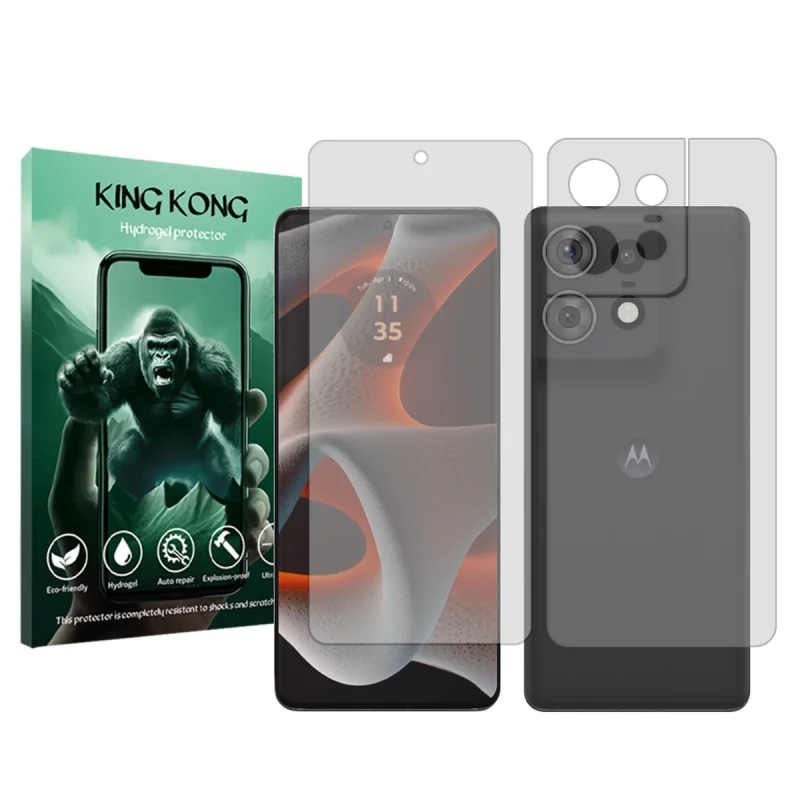 محافظ صفحه نمایش شفاف کینگ کونگ مدل Tough مناسب برای گوشی موبایل موتورولا Edge 50 Pro به همراه محافظ پشت گوشی