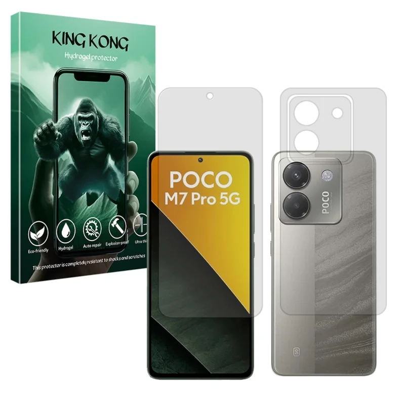 محافظ صفحه نمایش مات کینگ کونگ مدل Tough مناسب برای گوشی موبایل شیائومی Poco M7 Pro 5G به همراه محافظ پشت گوشی