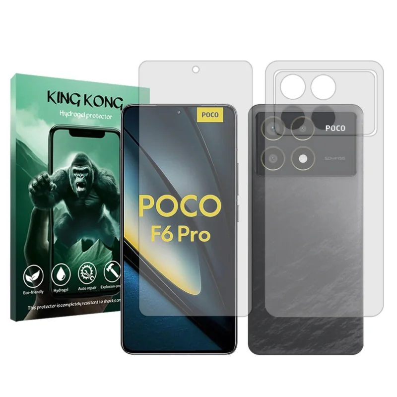 محافظ صفحه نمایش شفاف کینگ کونگ مدل Tough مناسب برای گوشی موبایل شیائومی Poco F6 Pro به همراه محافظ پشت گوشی