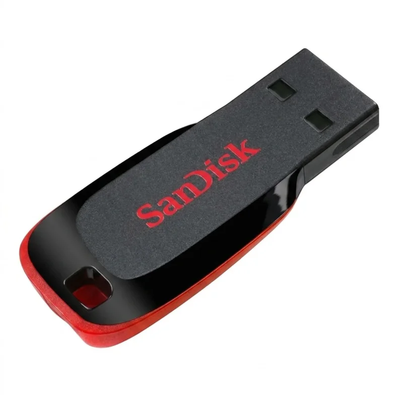 فلش مموری سن دیسک مدل Cruzer Blade CZ50 ظرفیت 32 گیگابایت با رابط USB 2.0، سرعت انتقال 480 مگابیت بر ثانیه، قابلیت رمزگذاری اطلاعات و بدنه مقاوم در برابر لک و اثر انگشت