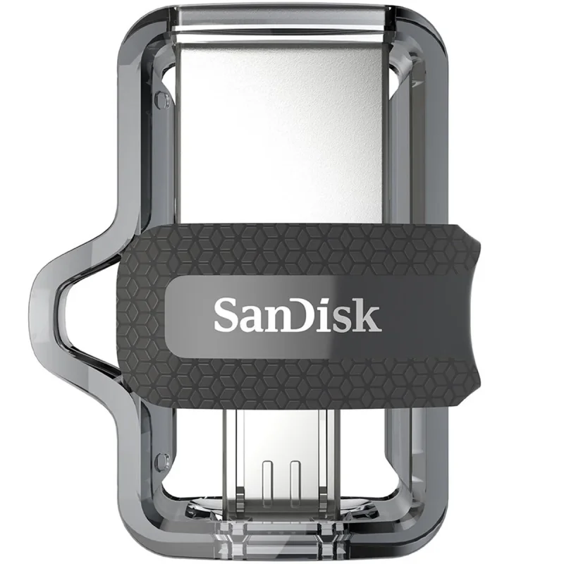 فلش‌مموری سن دیسک مدل Ultra Dual Drive M3.0 ظرفیت 256 گیگابایت با رابط USB3.0 و microUSB، سرعت خواندن تا 150 مگابایت بر ثانیه، طراحی کشویی و پشتیبانی از اپلیکیشن SanDisk Memory Zone