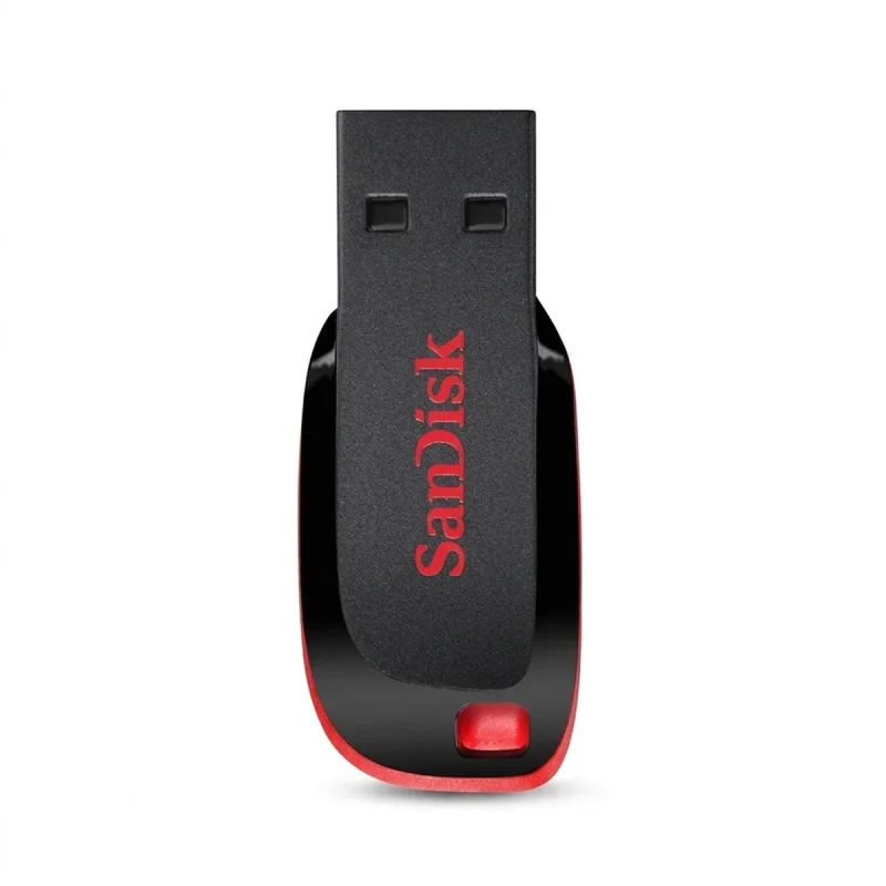 فلش مموری سن دیسک Cruzer Blade CZ50 ظرفیت 32 گیگابایت با رابط USB 2.0، سرعت انتقال 30 مگابایت بر ثانیه، طراحی بدون درپوش و بدنه مات مقاوم در برابر لک و اثر انگشت، دارای شیار اتصال بند و نرم‌افزار امنیتی