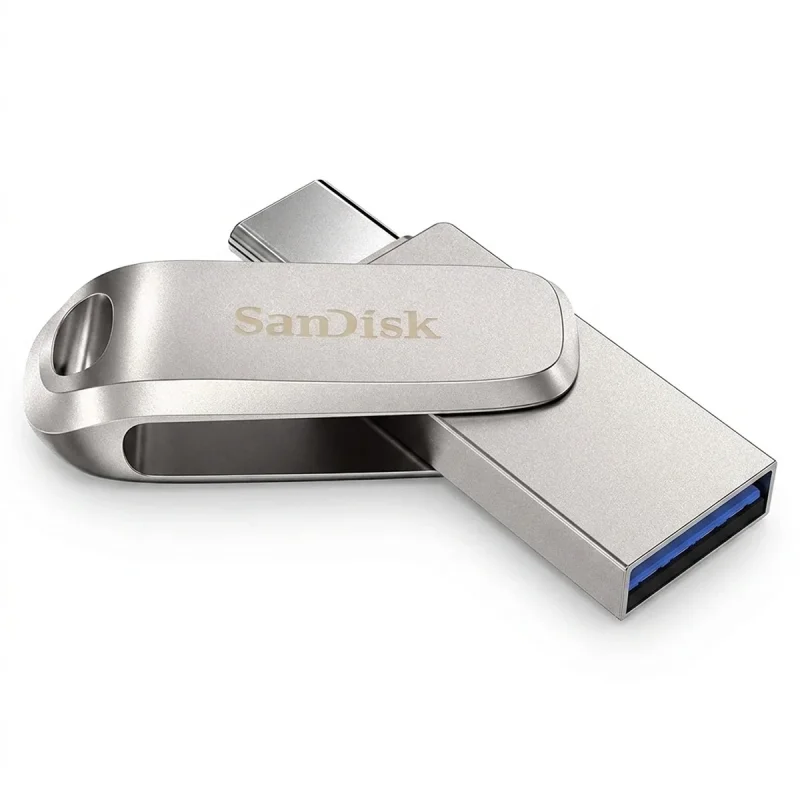فلش مموری 128 گیگابایت سن دیسک مدل Ultra Dual Drive Luxe با دو رابط USB Type-C و USB Type-A، سرعت انتقال 150 مگابایت بر ثانیه، بدنه فلزی و سازگار با ویندوز، مک، اندروید و iOS