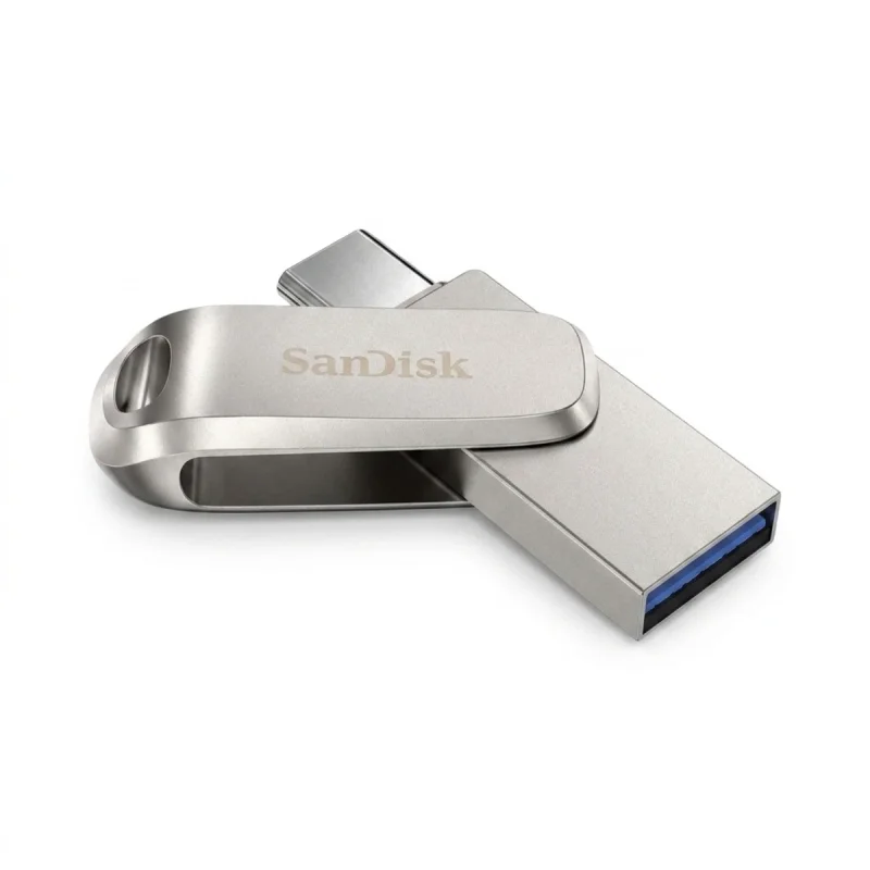 فلش مموری سن دیسک مدل Ultra Dual Drive Luxe ظرفیت 64 گیگابایت با رابط تایپ سی و USB 3.2 Gen 1، سرعت خواندن 400 مگابایت بر ثانیه، طراحی تاشو و سازگار با سیستم‌عامل‌های Android، PC، Mac و iPad Pro