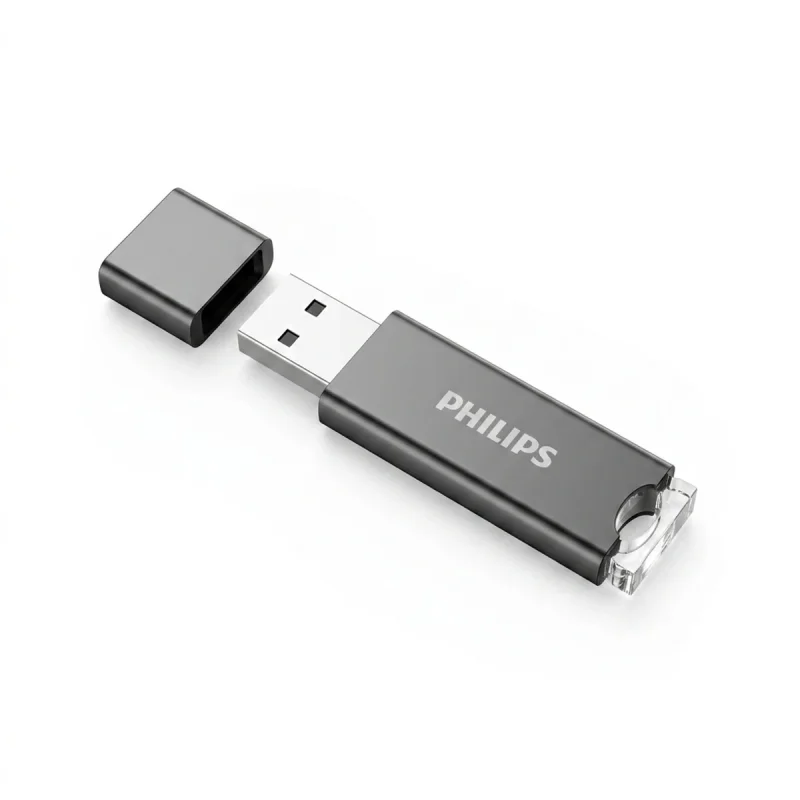 فلش مموری فیلیپس FM10UA ظرفیت 32 گیگابایت با رابط USB 2.0، سازگار با ویندوز، مک و لینوکس، سرعت خواندن 30 مگابایت بر ثانیه، سرعت نوشتن 15 مگابایت بر ثانیه، ضد خش و ضد اثر انگشت
