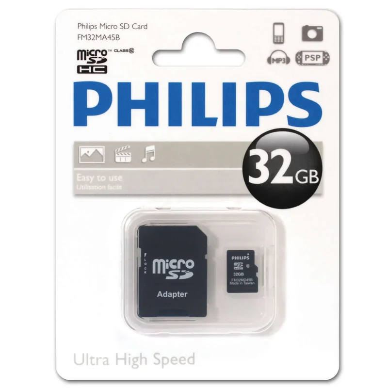 کارت حافظه‌ microSDHC فیلیپس مدل FM32MA45B کلاس 10 استاندارد U1 ظرفیت 32 گیگابایت به همراه آداپتور SD
