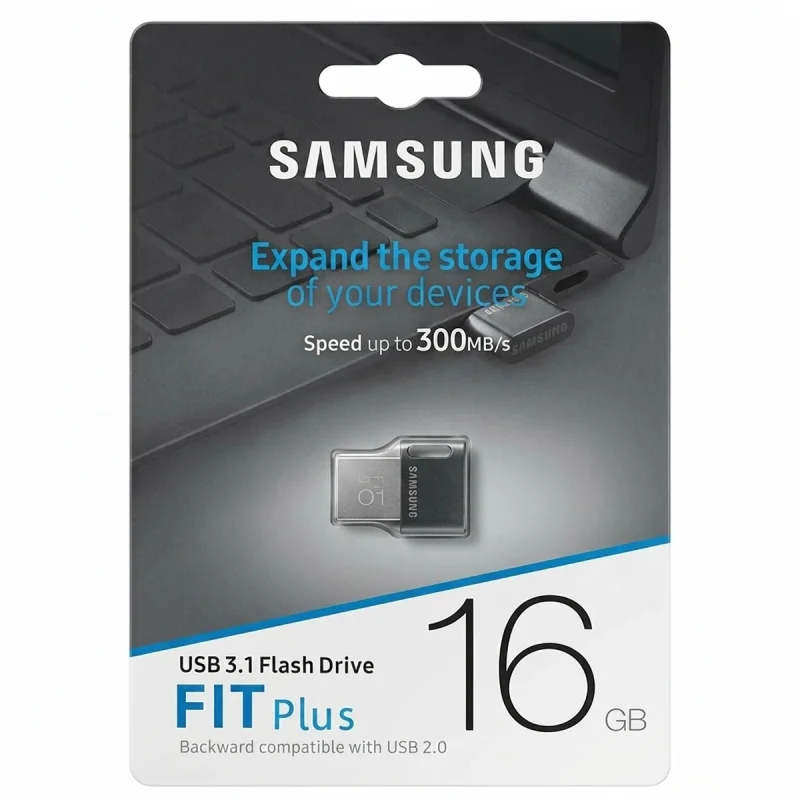فلش مموری 16 گیگابایت سامسونگ مدل Fit Plus USB3.1 با طراحی بندانگشتی، مقاوم در برابر آب، ضربه، شوک و گرد و غبار و سازگار با همه سیستم‌عامل‌ها
