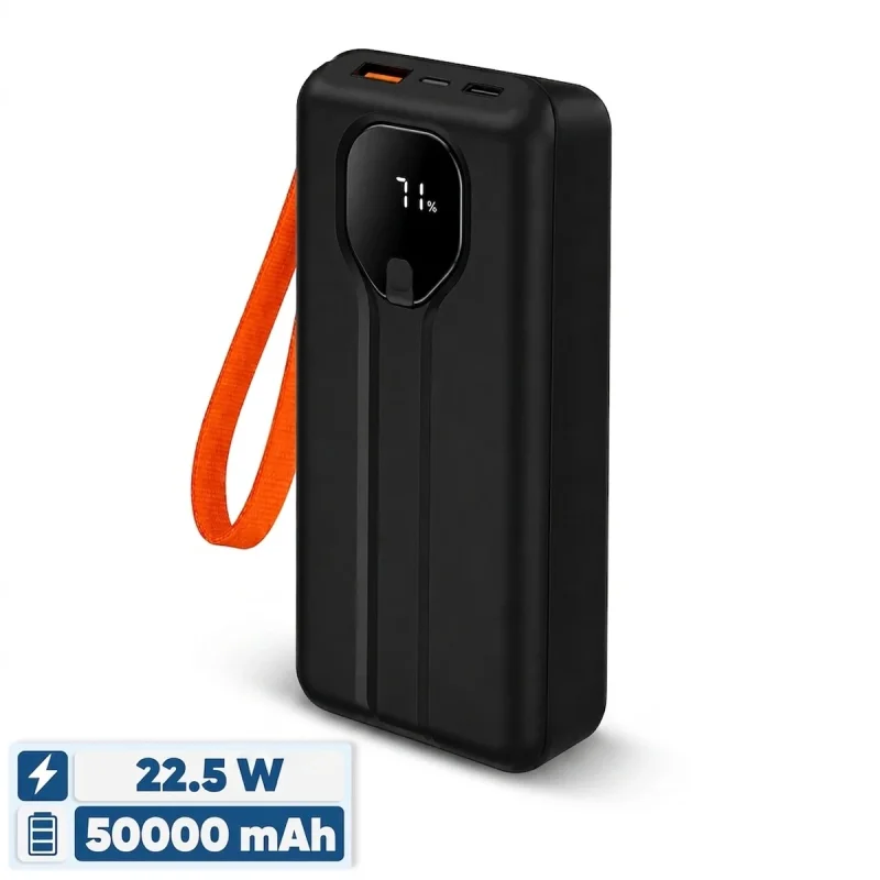 پاوربانک 22.5 وات مدل 50000 22.5w-fast ظرفیت 50000 میلی‌آمپرساعت به همراه دو کابل متصل USB-C و لایتنینگ