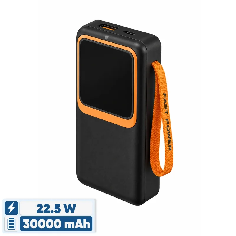 پاوربانک 22.5 وات مدل ip0wer22.5W ظرفیت 30000 میلی‌آمپرساعت به همراه دو کابل متصل USB-C و لایتنینگ