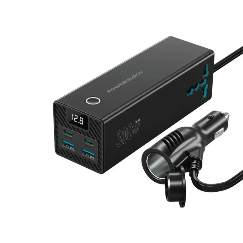مبدل برق اینورتر و فندکی خودرو 300 وات پاورولوجی مدل PWCUQC038