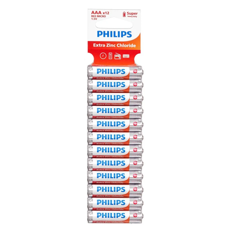 باتری نیم قلمی فیلیپس مدل Extra Zinc Chloride بسته 12 عددی