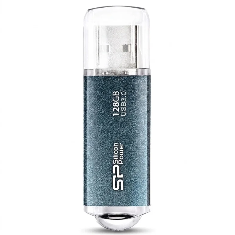 فلش مموری 128 گیگابایت سیلیکون پاور مدل Marvel M01 با رابط USB3.0، بدنه آلومینیومی، درپوش محافظ و نشانگر LED