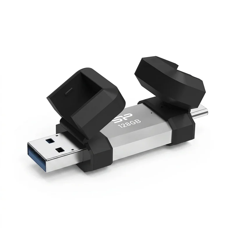 فلش مموری OTG سیلیکون پاور مدل C51 ظرفیت 128 گیگابایت با رابط USB3.2 Type-A و Type-C، مقاوم در برابر ضربه، شوک و گرد و غبار، مناسب تلفن همراه و لپ‌تاپ
