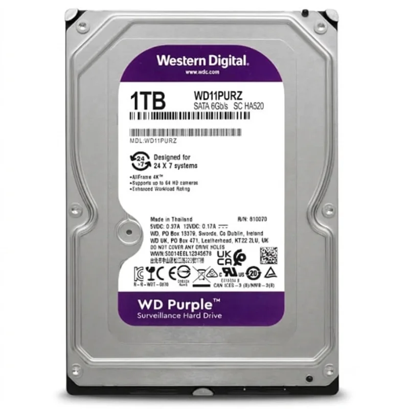 هارد دیسک اینترنال وسترن دیجیتال با رابط SATA 3.0 مدل WD11PURZ 6g SATA HA520 ظرفیت 1 ترابایت