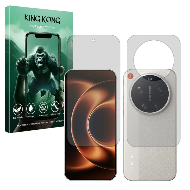 محافظ صفحه نمایش شفاف کینگ کونگ مدل هیدروژلی مناسب برای گوشی موبایل شیائومی 17 Ultra به همراه محافظ پشت گوشی