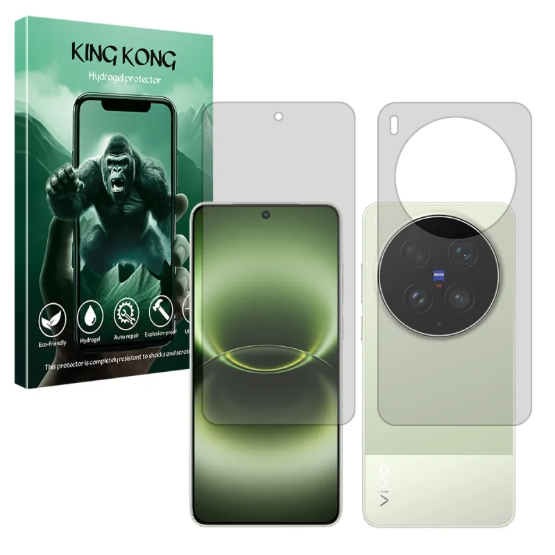 محافظ صفحه نمایش شفاف کینگ کونگ مدل هیدروژلی مناسب برای گوشی موبایل ویوو X300 Ultra به همراه محافظ پشت گوشی