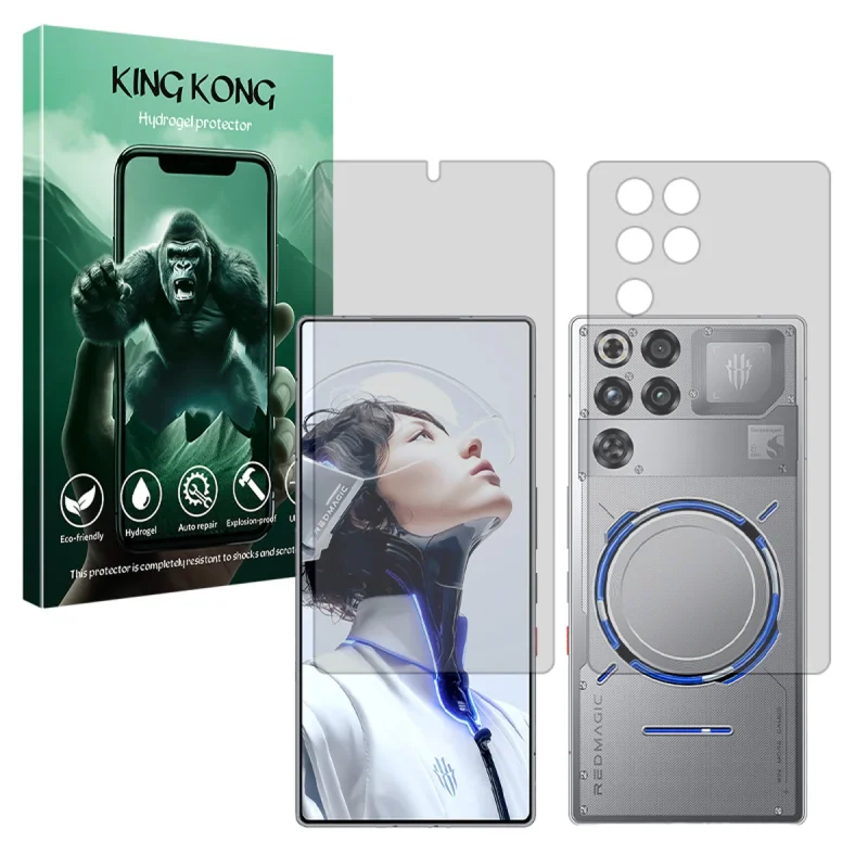 محافظ صفحه نمایش شفاف کینگ کونگ مدل هیدروژلی مناسب برای گوشی موبایل زد تی ای Nubia RedMagic 11 Pro Plus به همراه محافظ پشت گوشی