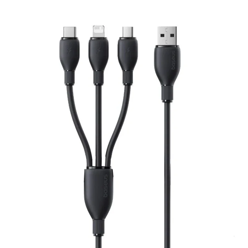 کابل تبدیل USB به لایتنینگ/USB-C/micro-USB بیسوس مدل P10376303121-01 3.5A طول 0.8 متر