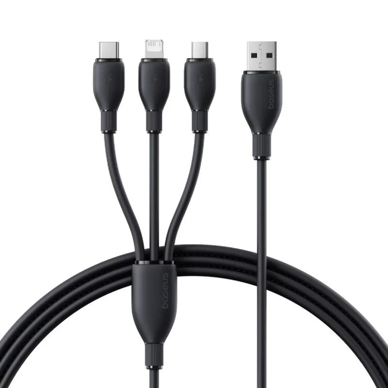 کابل تبدیل USB به لایتنینگ/USB-C/micro-USB بیسوس مدل Ultra-Fast 3.5A طول 1.3 متر
