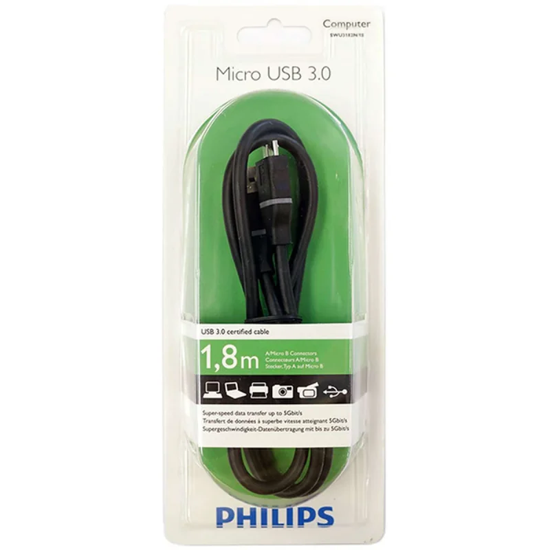 کابل تبدیل USB به microUSB فیلیپس مدل SWU3182N/10 طول 1.8 متر