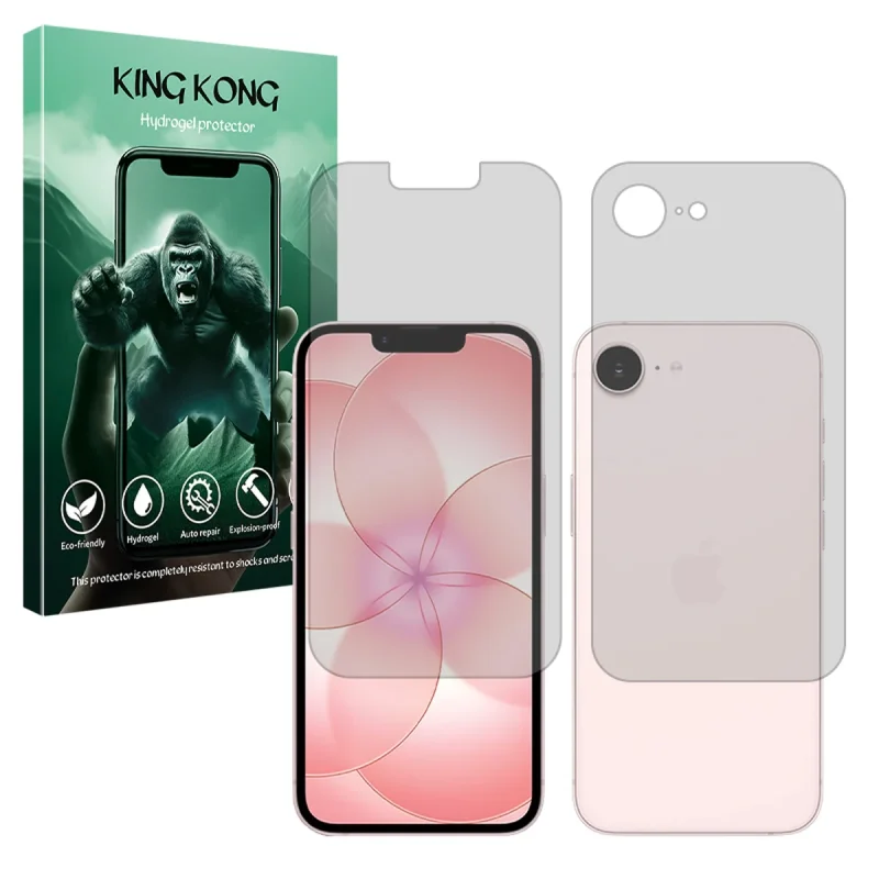 محافظ صفحه نمایش مات کینگ کونگ مدل هیدروژلی مناسب برای گوشی موبایل اپل iPhone 17e به همراه محافظ پشت گوشی