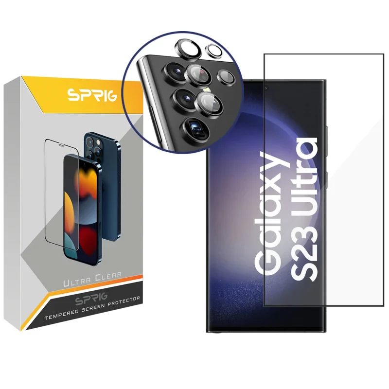 محافظ لنز دوربین رینگی اسپریگ مدل Ring-FU مناسب برای گوشی موبایل سامسونگ Galaxy S23 Ultra به همراه محافظ صفحه نمایش