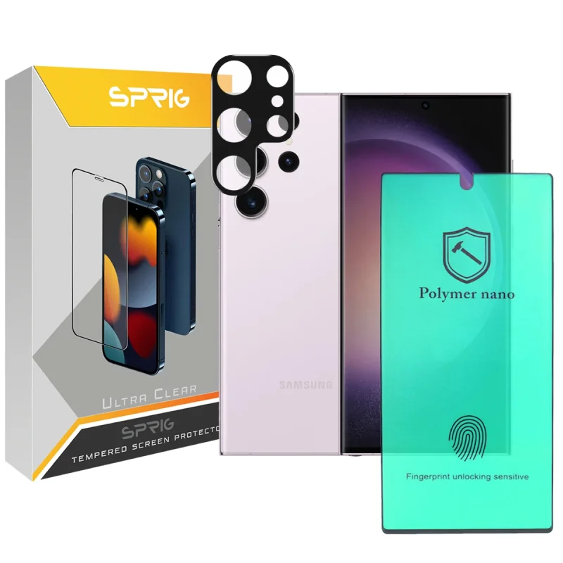 محافظ لنز دوربین اسپریگ مدل 3D-NANO مناسب برای گوشی موبایل سامسونگ Galaxy S23 Ultra به همراه محافظ صفحه نمایش