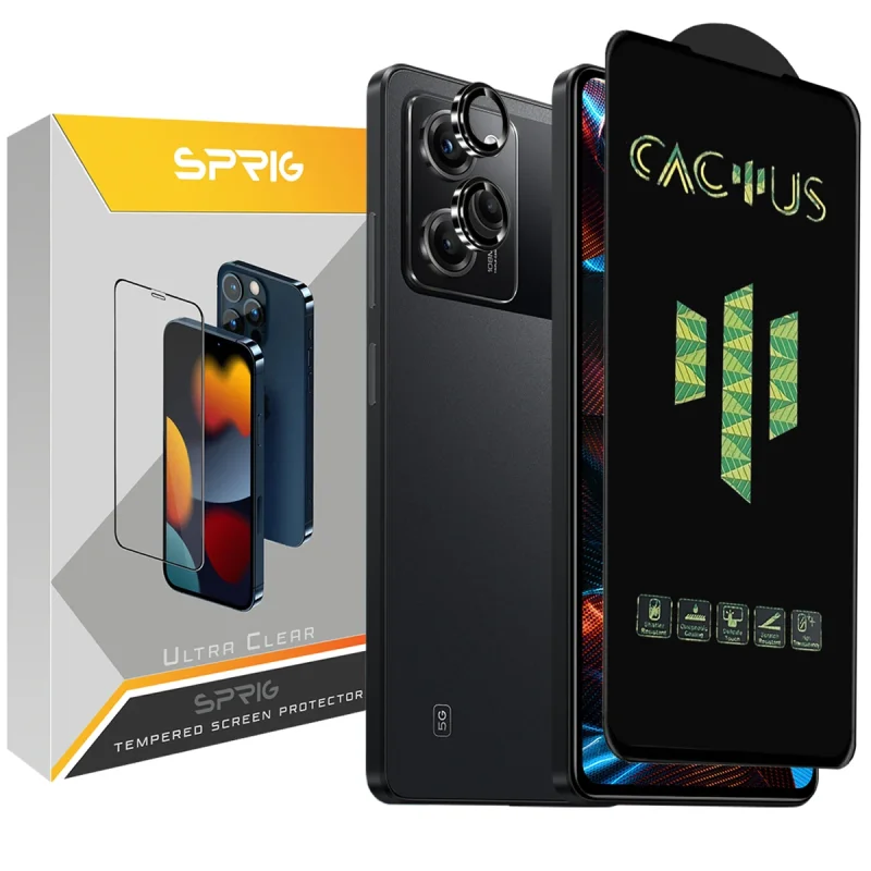 محافظ لنز دوربین اسپریگ مدل RingMetal-Cactus مناسب برای گوشی موبایل شیائومی Poco X5 Pro 5G به همراه محافظ صفحه نمایش
