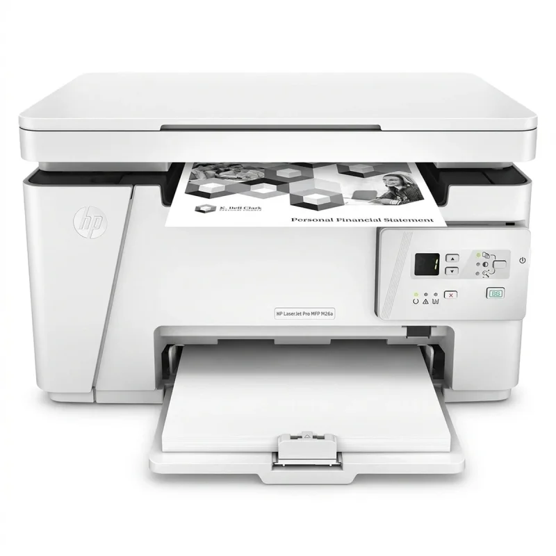 پرینتر اچ پی تک رنگ سه کاره با چاپ لیزری مدل LaserJet Pro MFP M26a، سایز چاپ A4
