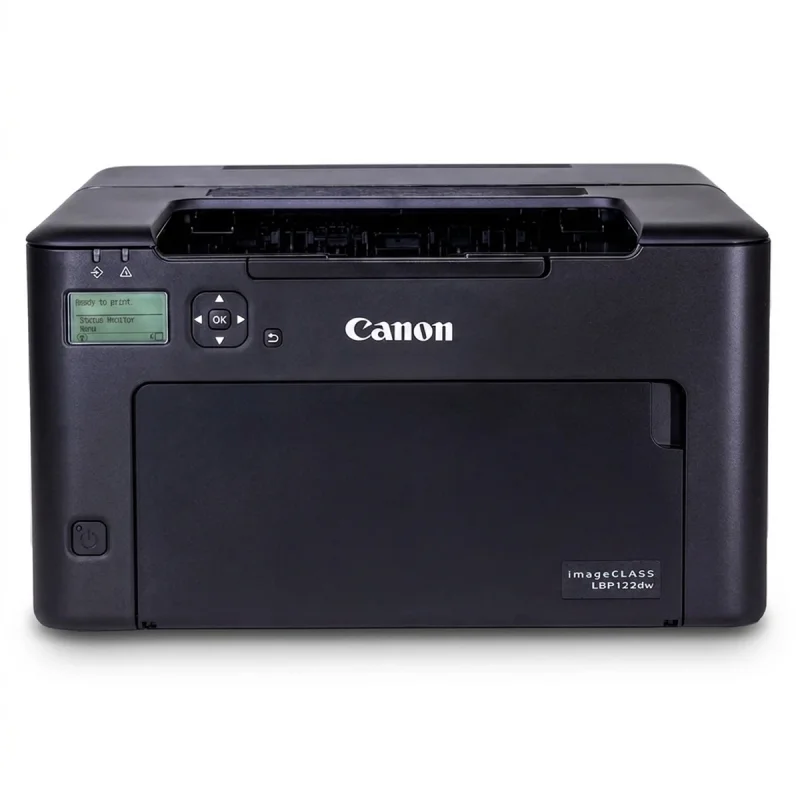 پرینتر لیزری تک‌کاره کانن مدل LBP122dw با قابلیت اتصال USB و Wi-Fi، نمایشگر و پشتیبانی از کاغذ A4 تا A6